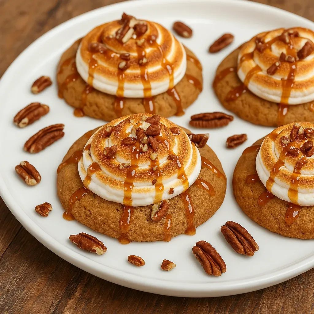A plate of cookies with caramel drizzle.