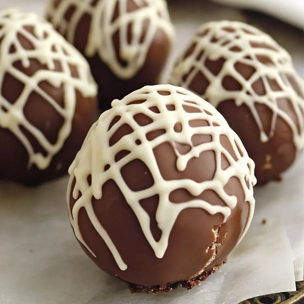 Chocolate covered balls with white icing.