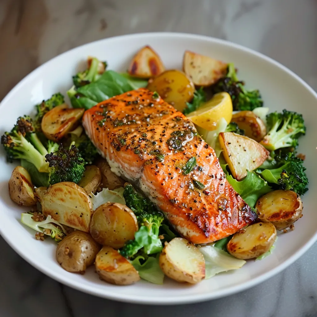 A plate of food with fish and vegetables.