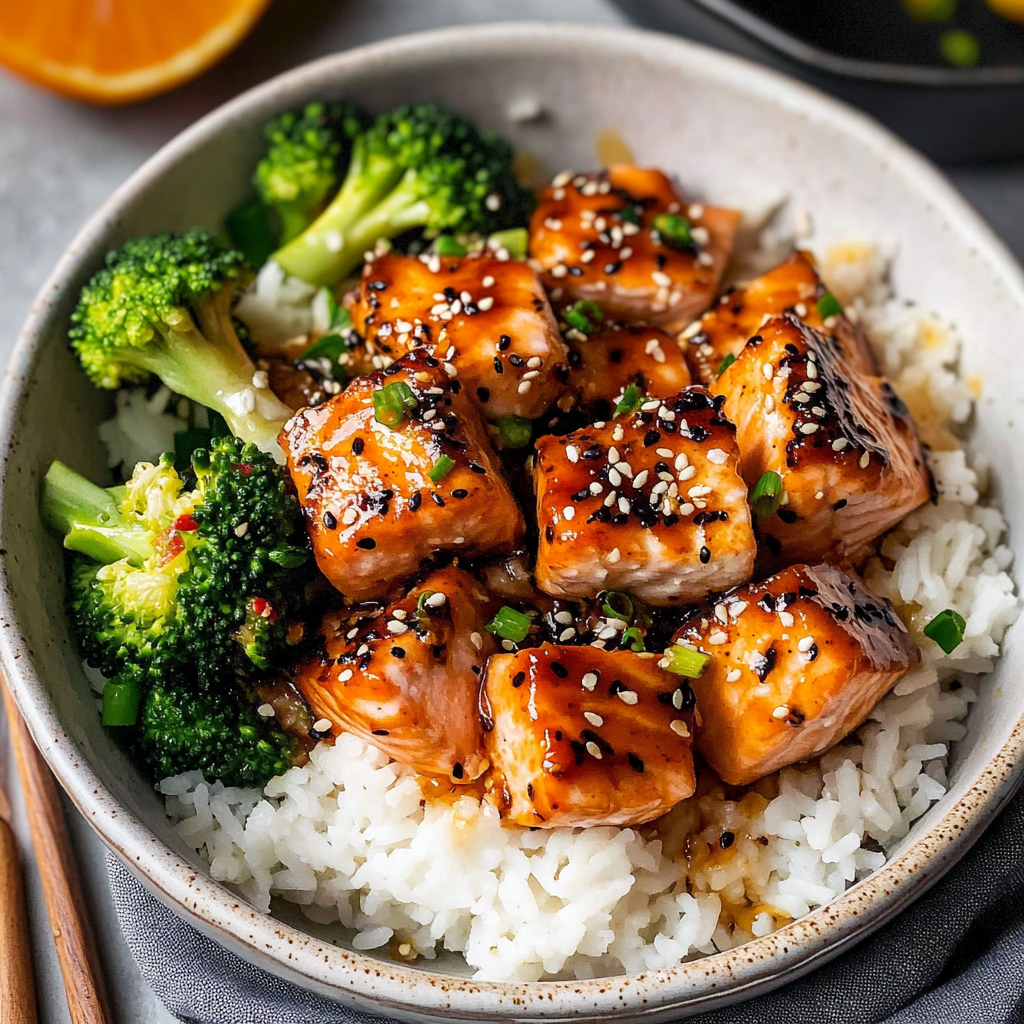 A bowl of rice with meat and broccoli.