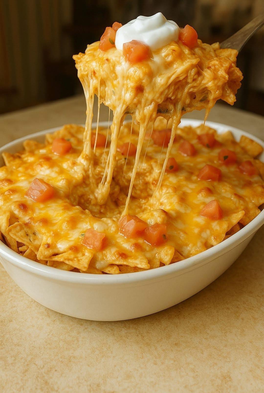 Une casserole mexicaine avec des tomates et du fromage.