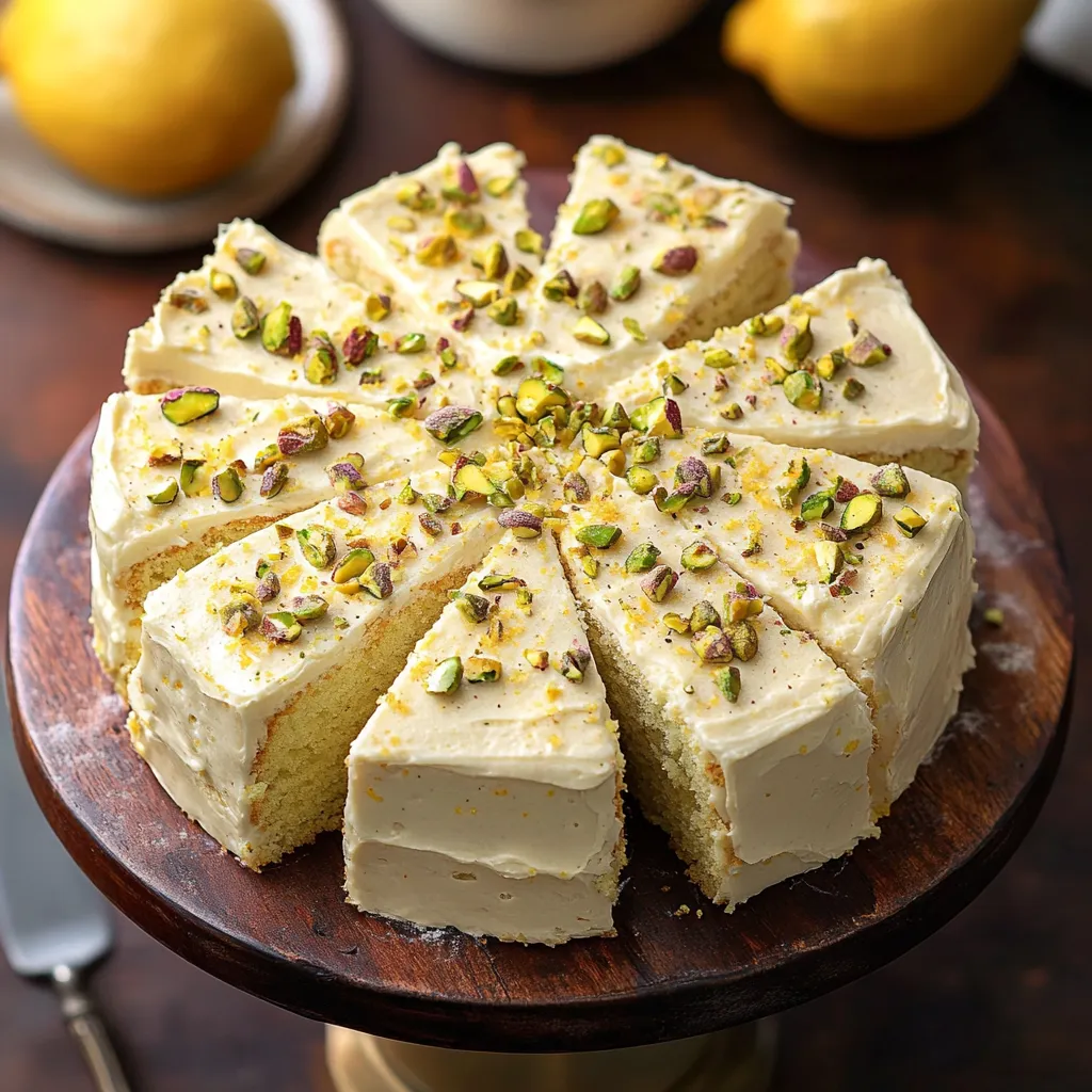A cake with a lemon wedge on top.