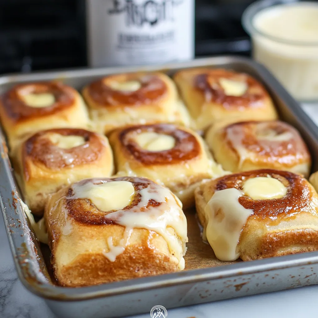 A pan of rolls with butter on top.