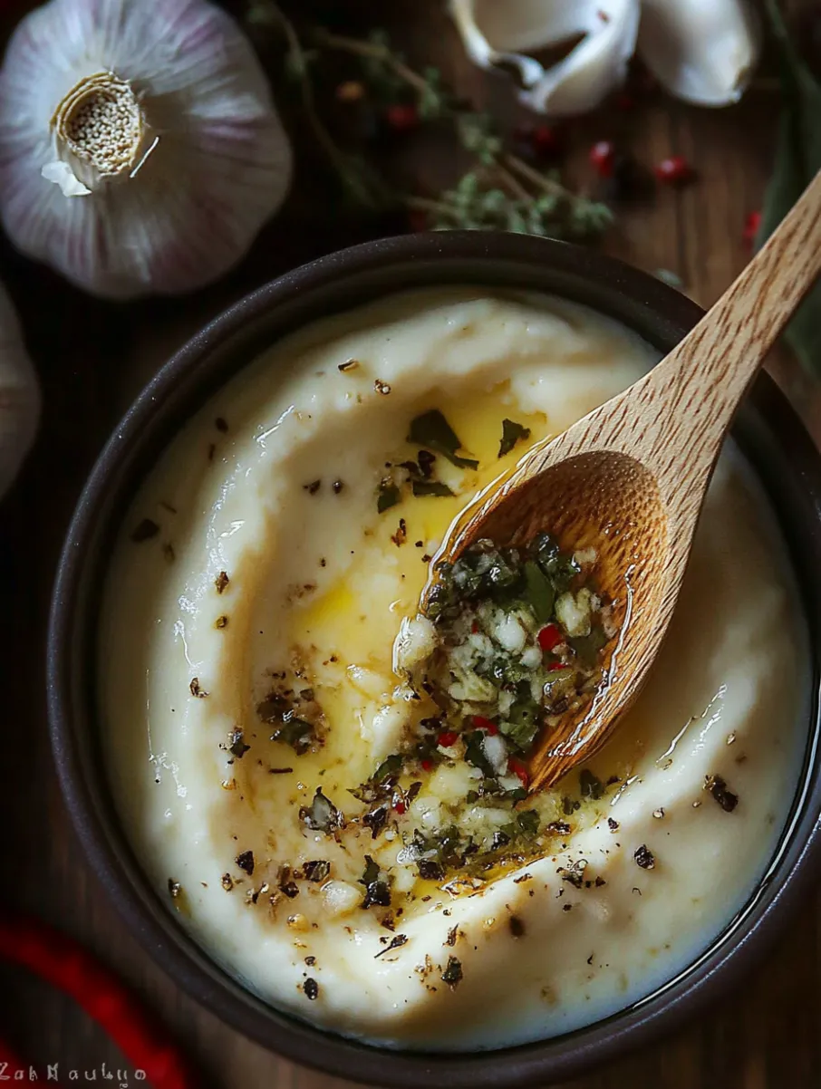 A wooden spoon in a bowl of soup.