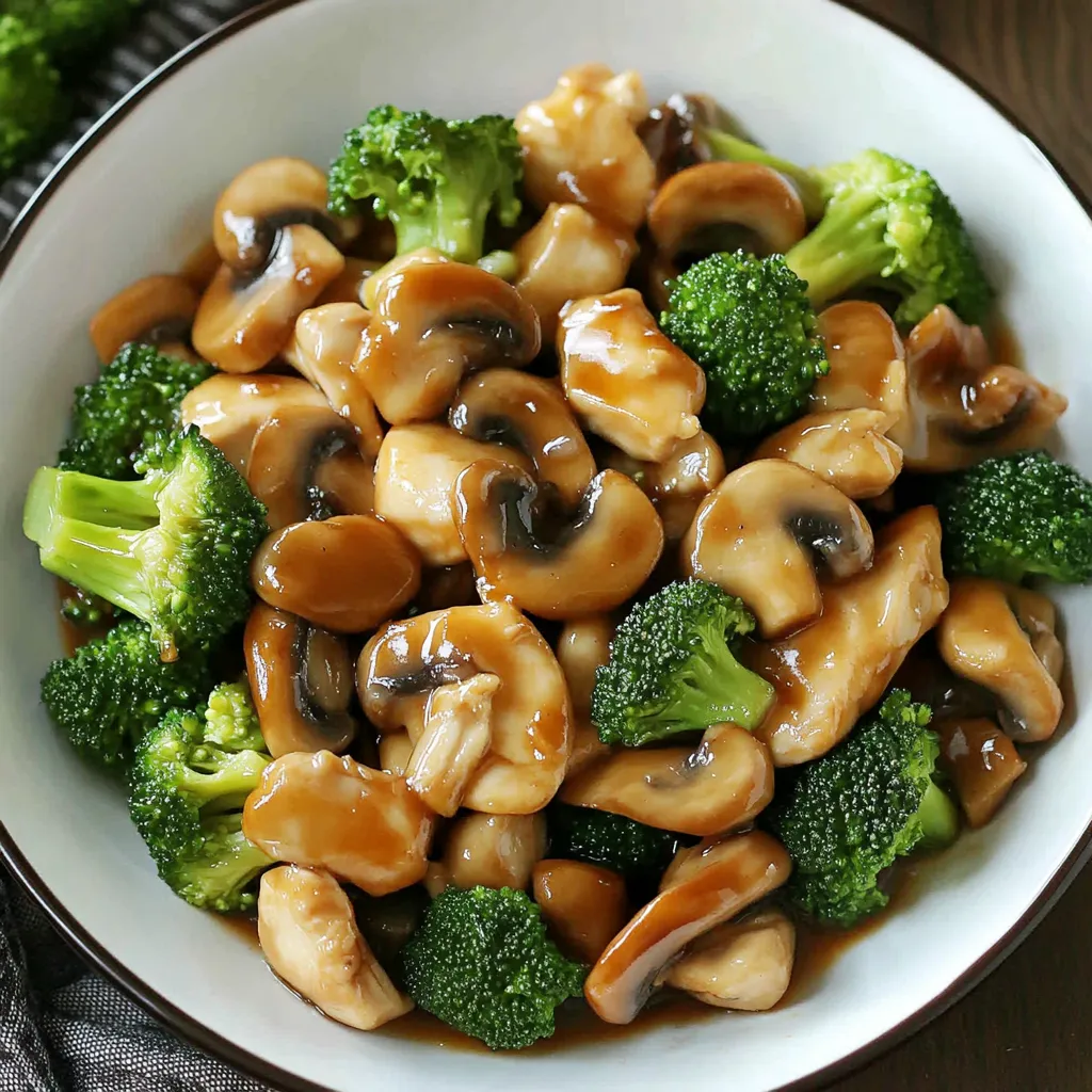 A bowl of mushrooms and broccoli.