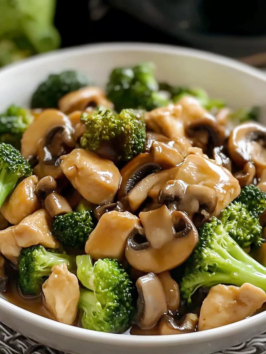 A bowl of mushrooms and broccoli.
