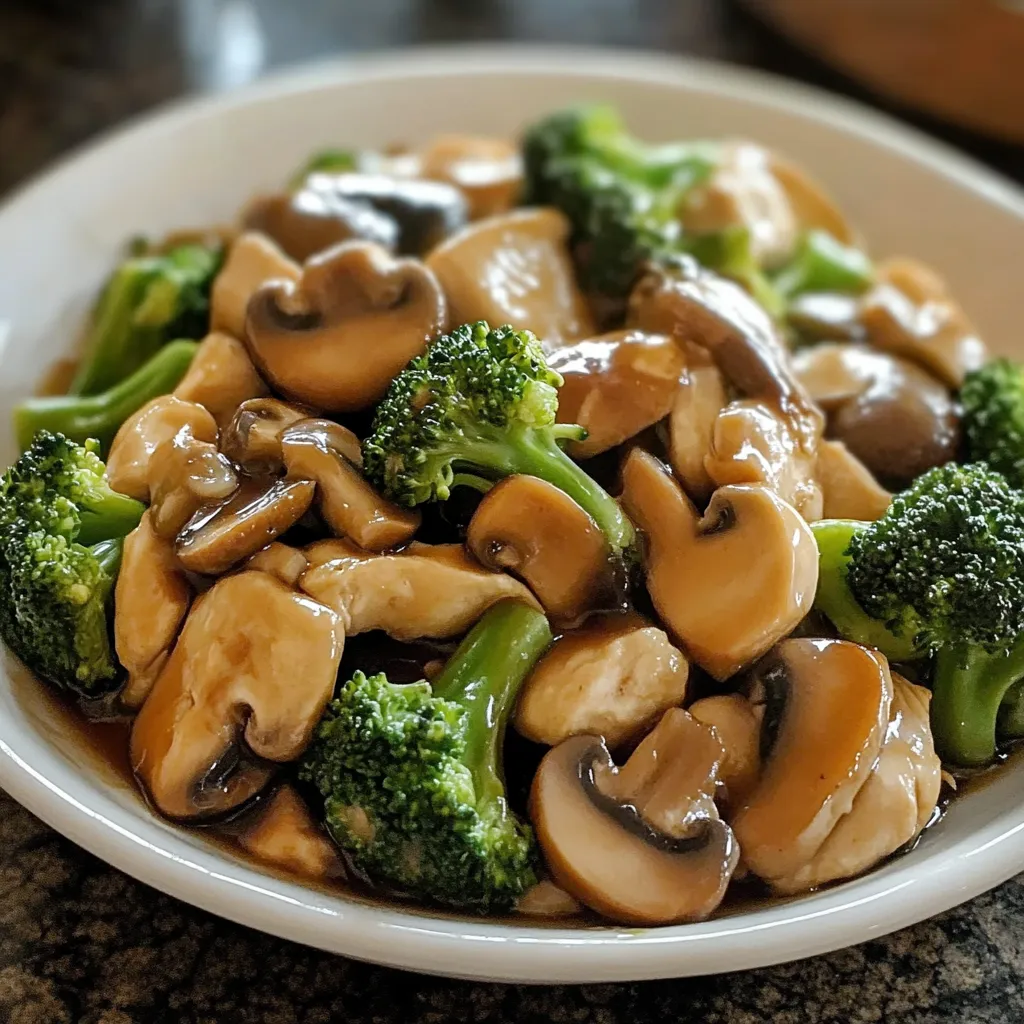 A bowl of mushrooms and broccoli.