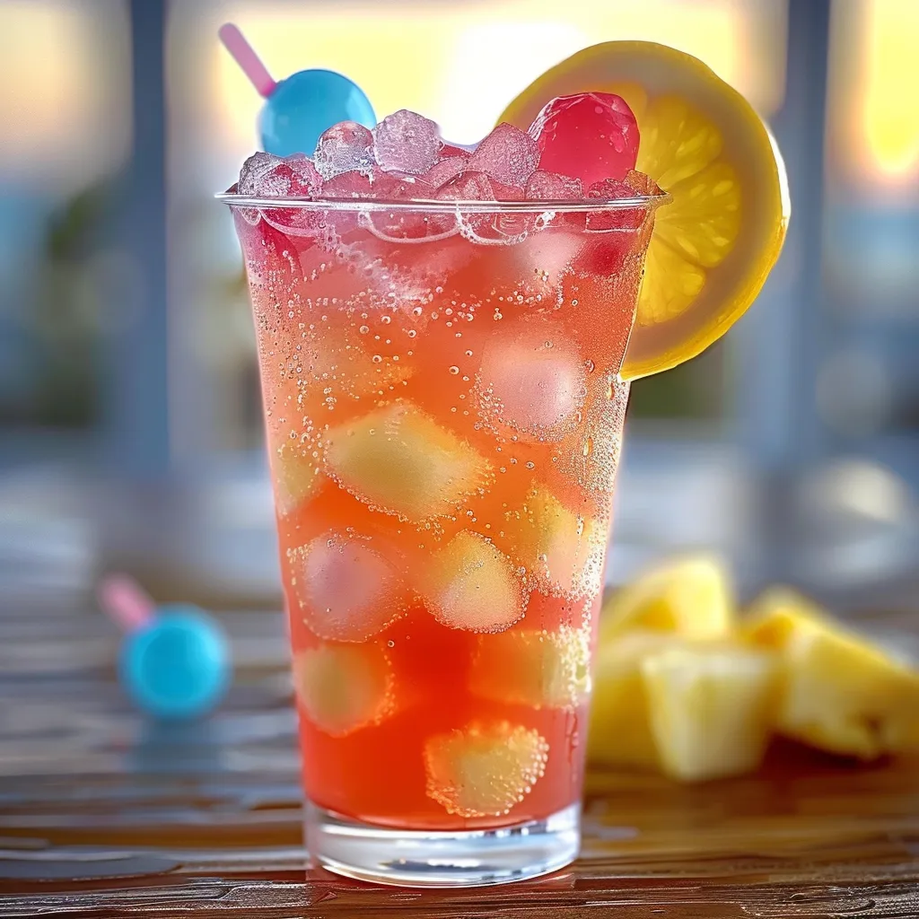 A glass of pink lemonade with a slice of lemon.