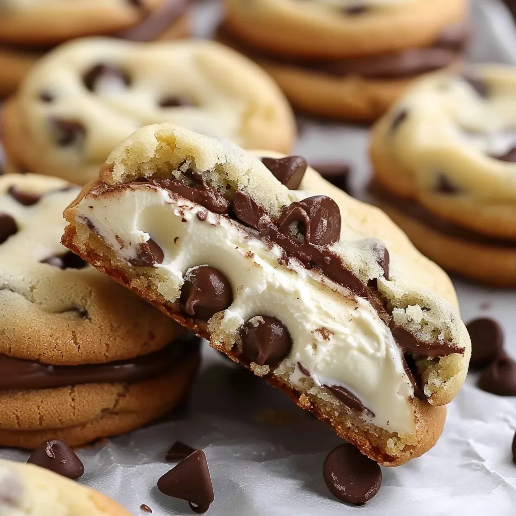 A chocolate chip cookie with white frosting.