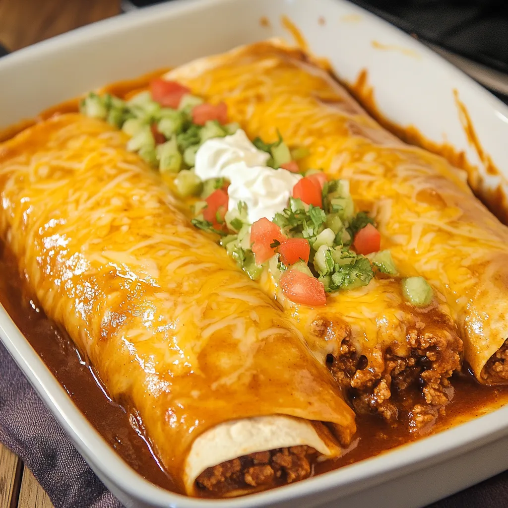 A white bowl with a delicious meal of chili cheese enchiladas.
