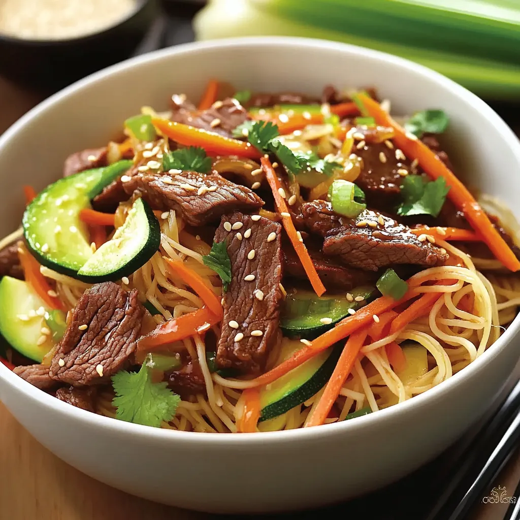A bowl of noodles with meat and vegetables.