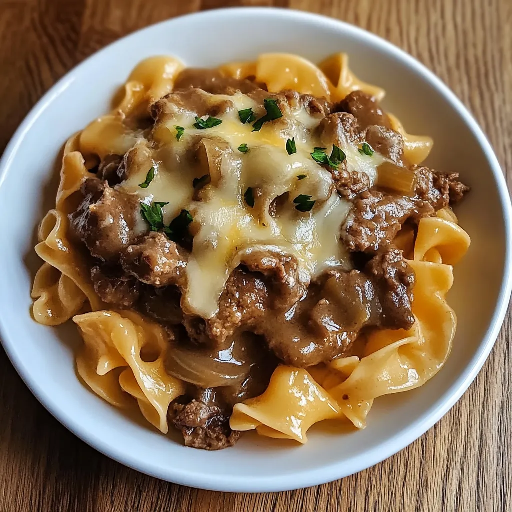 A bowl of pasta with meat and cheese.