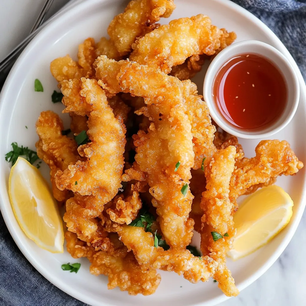 A plate of fried food with a dipping sauce.