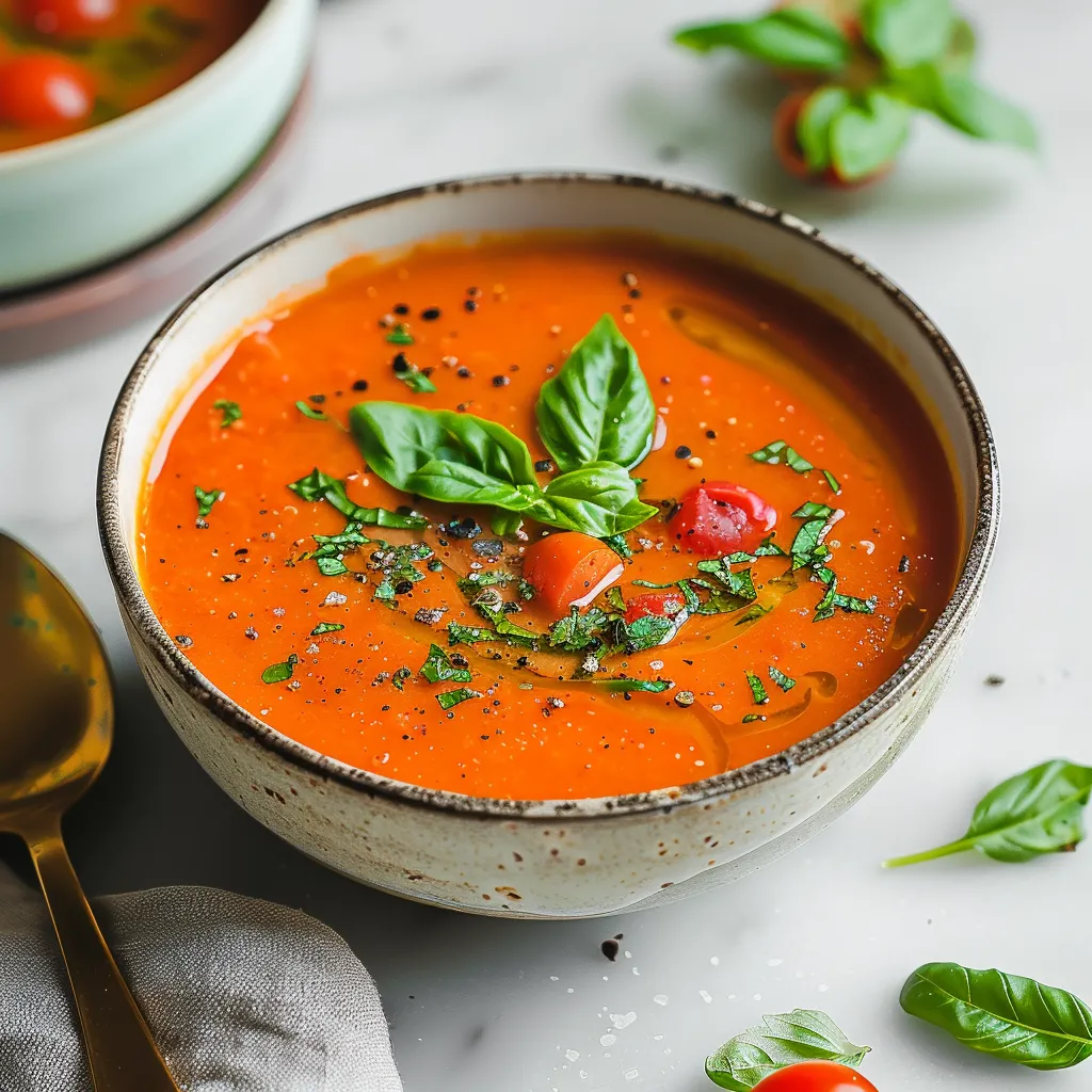 A bowl of soup with a spoon in it.