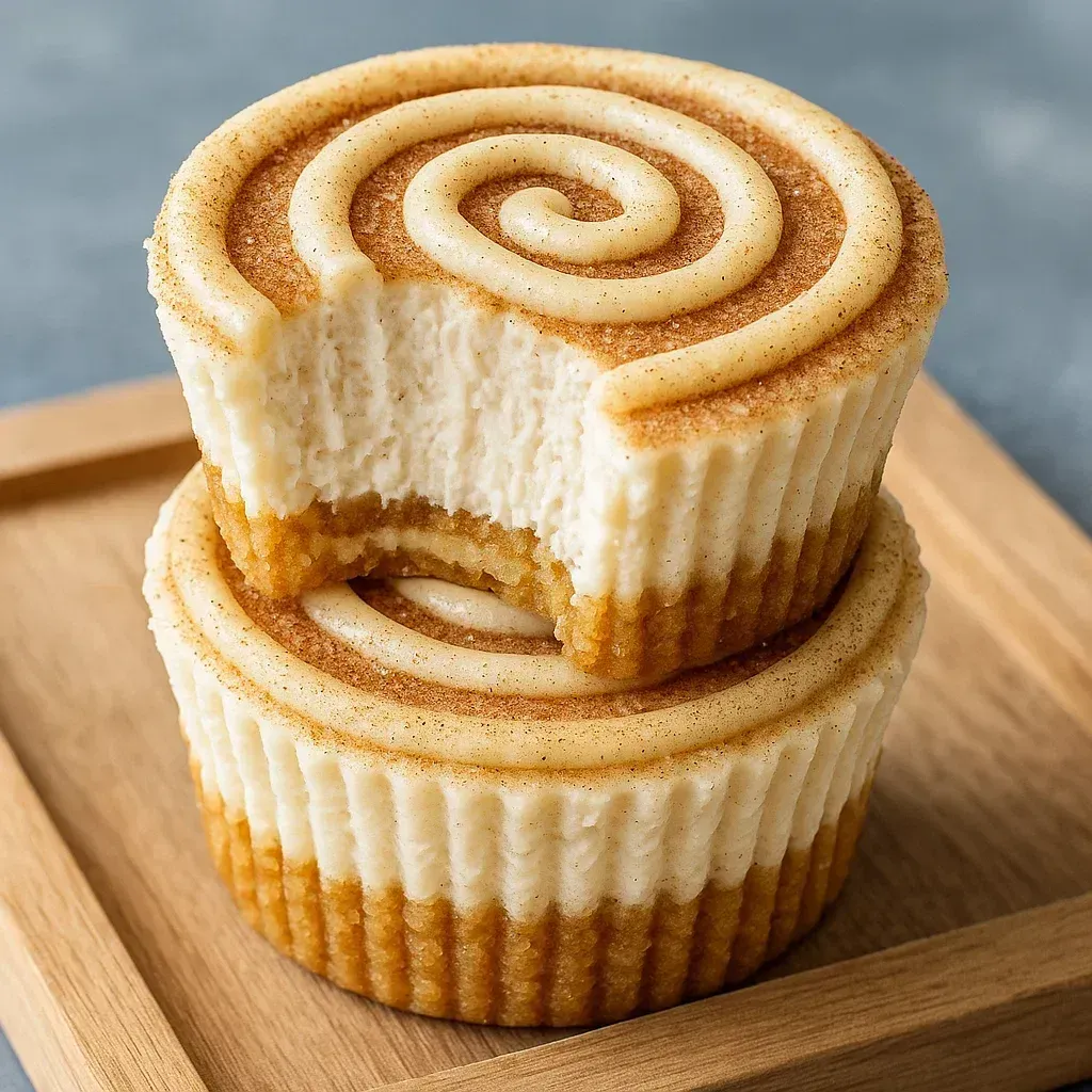 A stack of mini cinnamon roll cheesecakes.