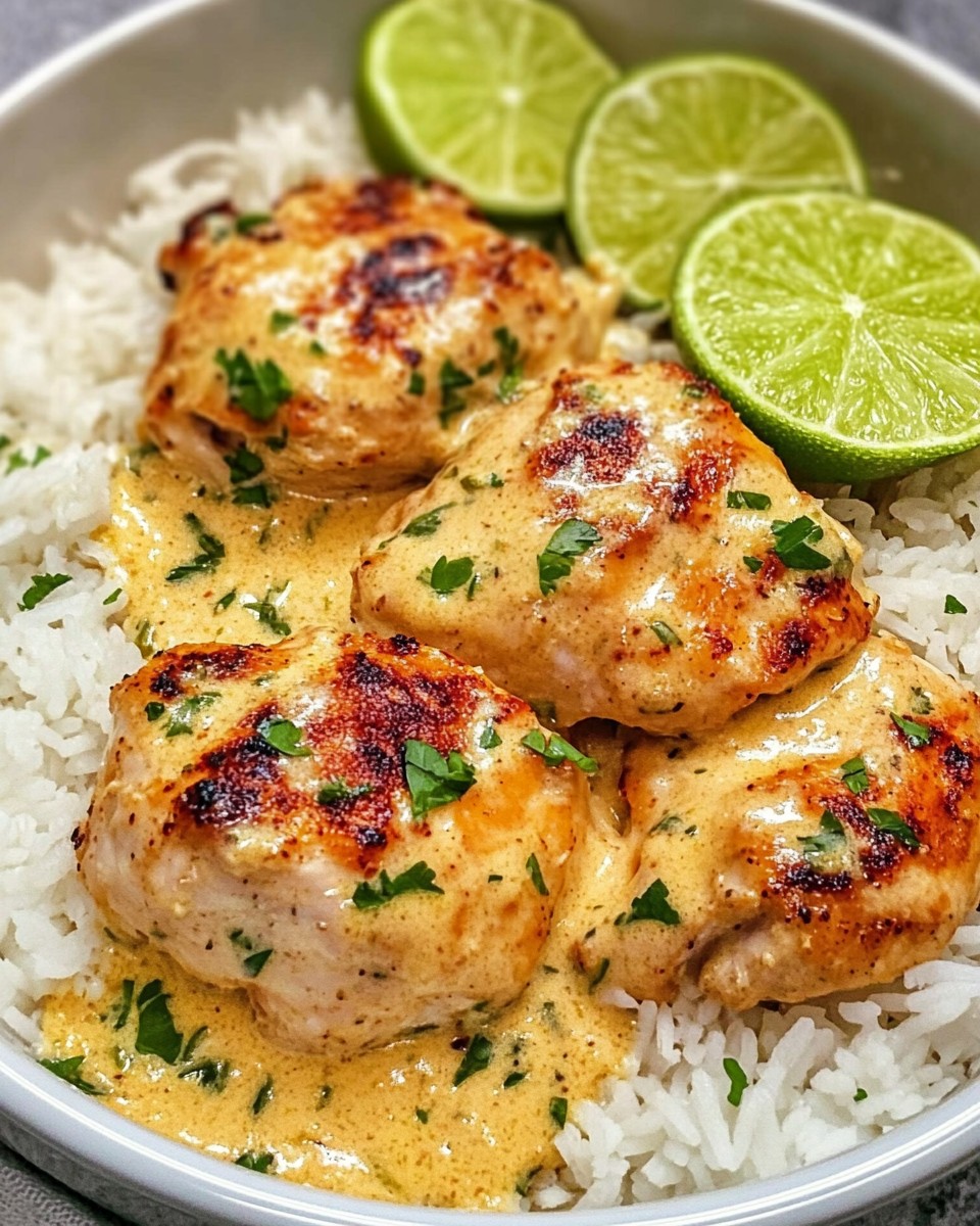 A bowl of chicken with rice and lime.