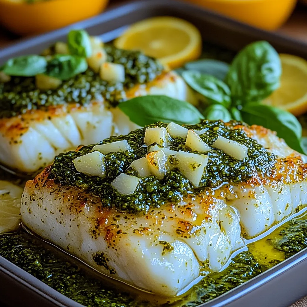 A pan of fish with lemon and herbs.