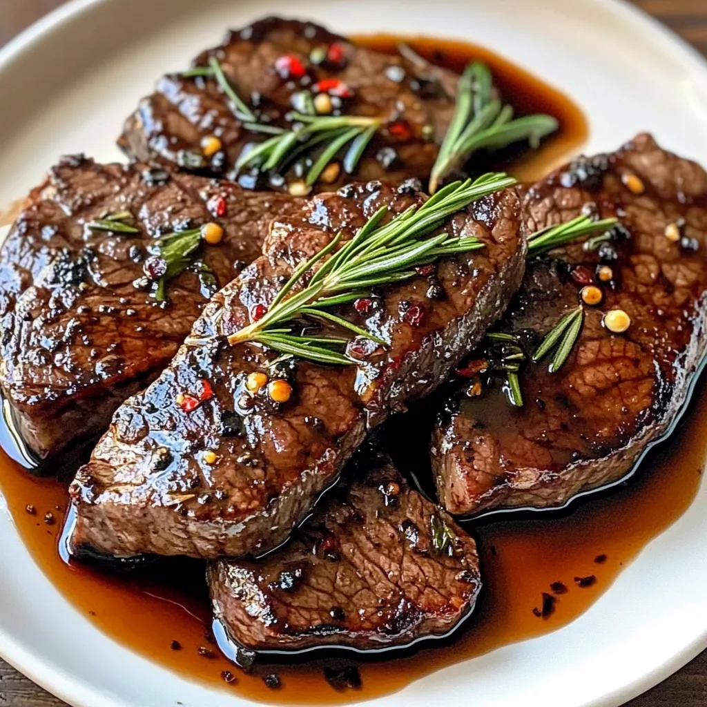 A plate of juicy balsamic glazed steak.