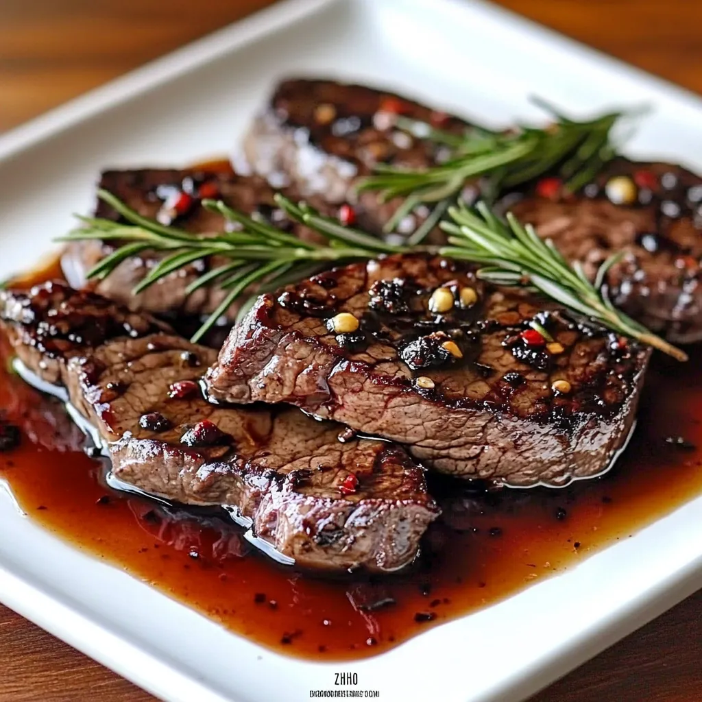 A plate of juicy balsamic glazed steak.