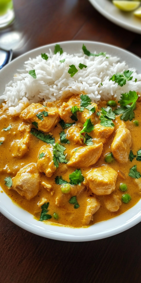 A bowl of chicken curry with rice.