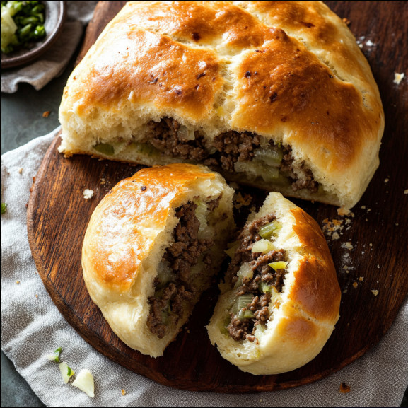 Two pieces of beef and cabbage stuffed rolls.