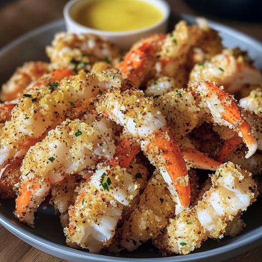 A plate of crab crunchies with a dipping sauce.