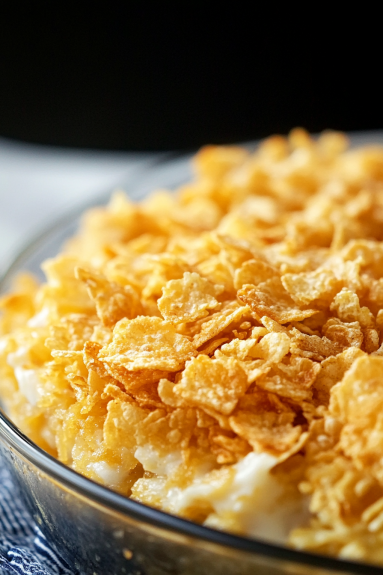 A bowl of cereal with corn flakes.