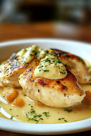 A plate of chicken with sauce on it.