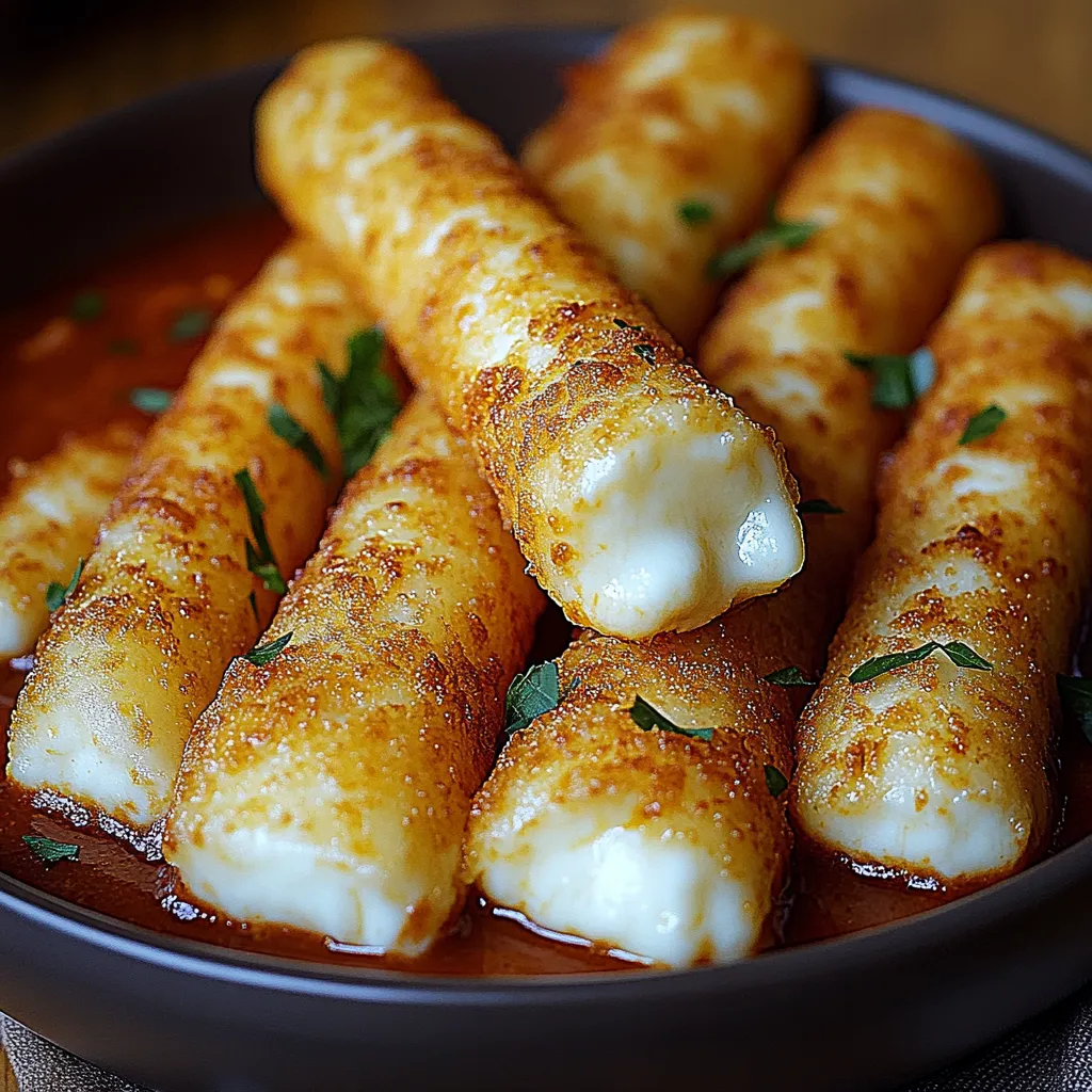 A bowl of food with cheese sticks.