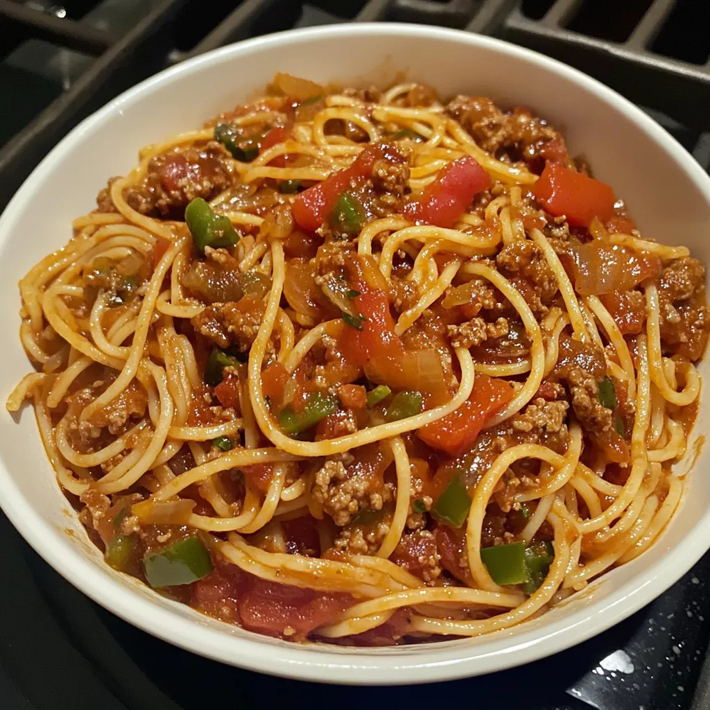 A bowl of spaghetti with meat sauce.
