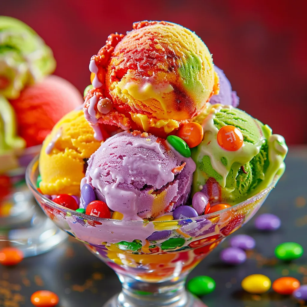 A bowl of colorful ice cream.