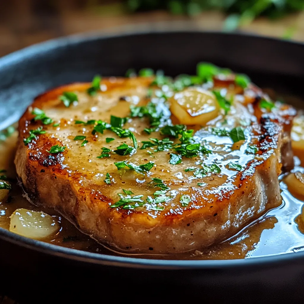 A piece of meat with onions and herbs on it.
