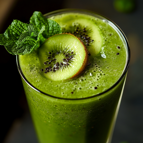 A green smoothie with kiwi and mint.