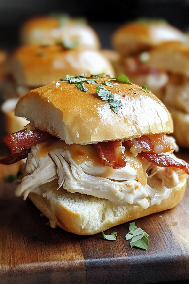 A chicken bacon ranch slider on a bun.