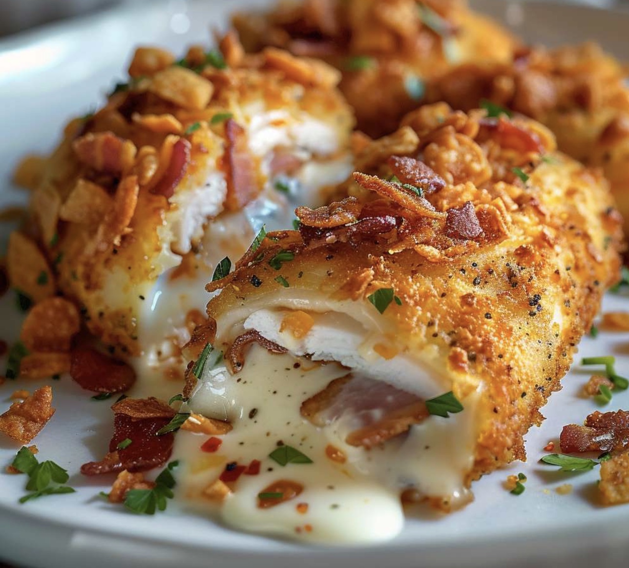 A plate of food with bacon and cheese.