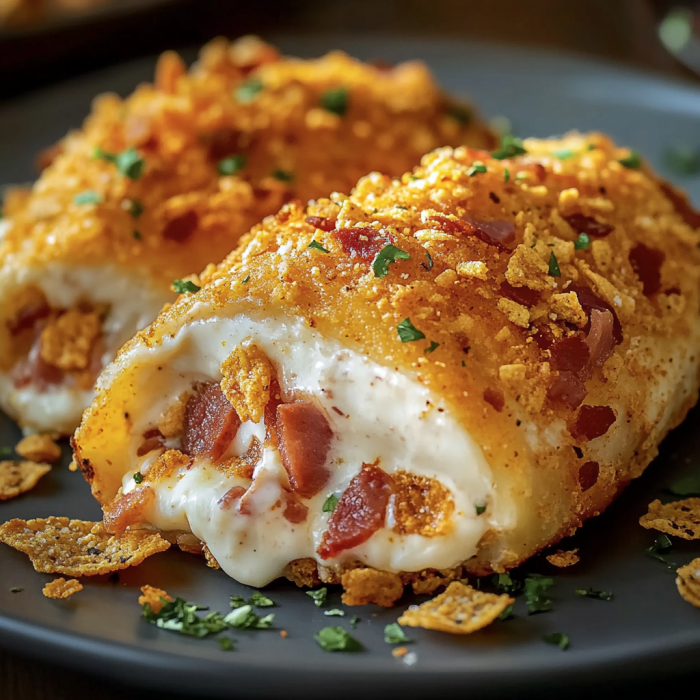 A plate of food with a cheese and bacon wrapped in a tortilla.