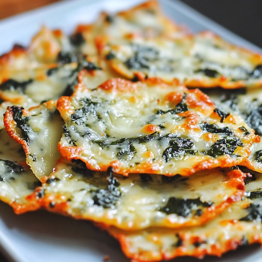 A plate of spinach dip cheese crisps.
