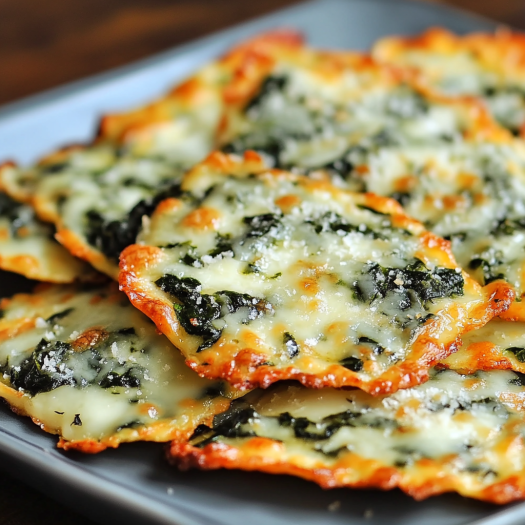 A plate of spinach dip cheese crisps.