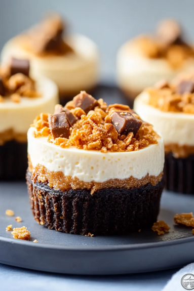 Mini Butterfinger Cheesecakes.