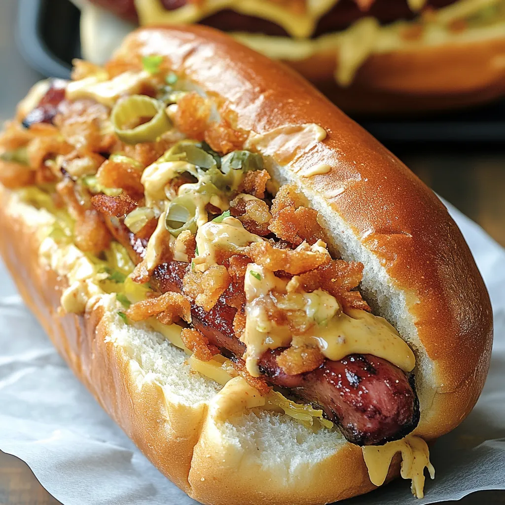 A hot dog with onions and mustard.