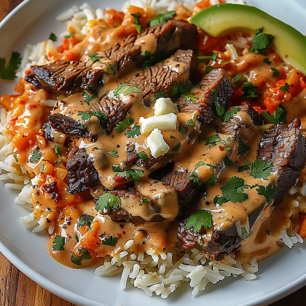 A plate of food with rice and meat.
