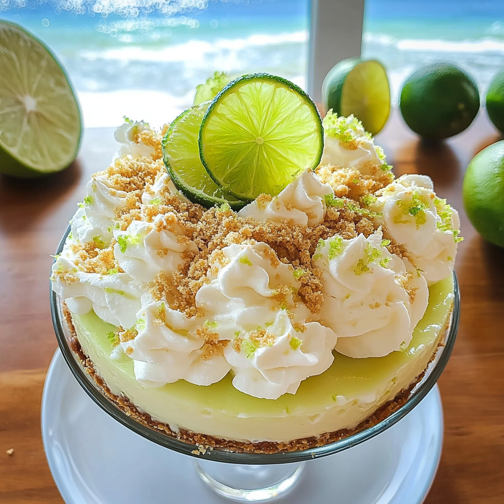 A slice of key lime pie cheesecake with a lime wedge on top.