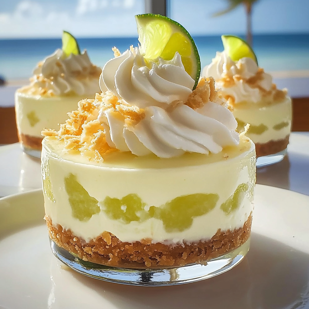 A slice of key lime pie cheesecake with a pina colada on the side.