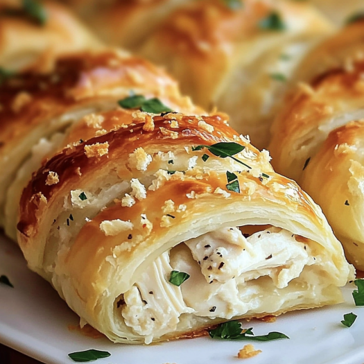 Chicken stuffed crescent rolls on a plate.