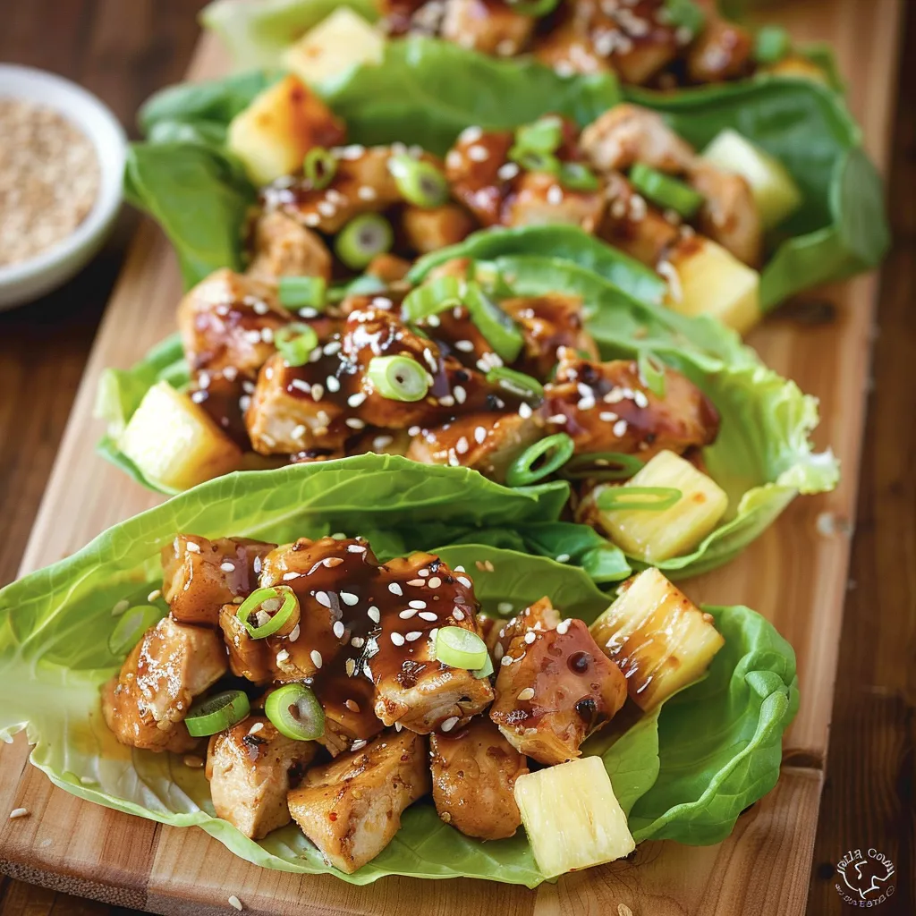 A plate of food with chicken and pineapple.