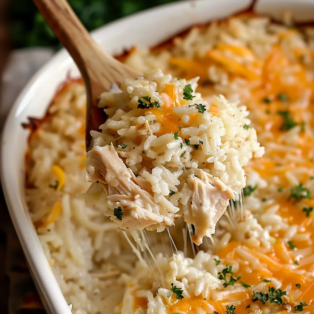A white bowl of rice with chicken and cheese.