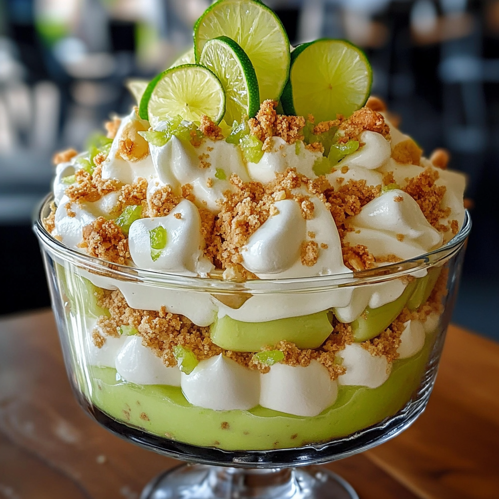A bowl of fruit with limes and white cream.