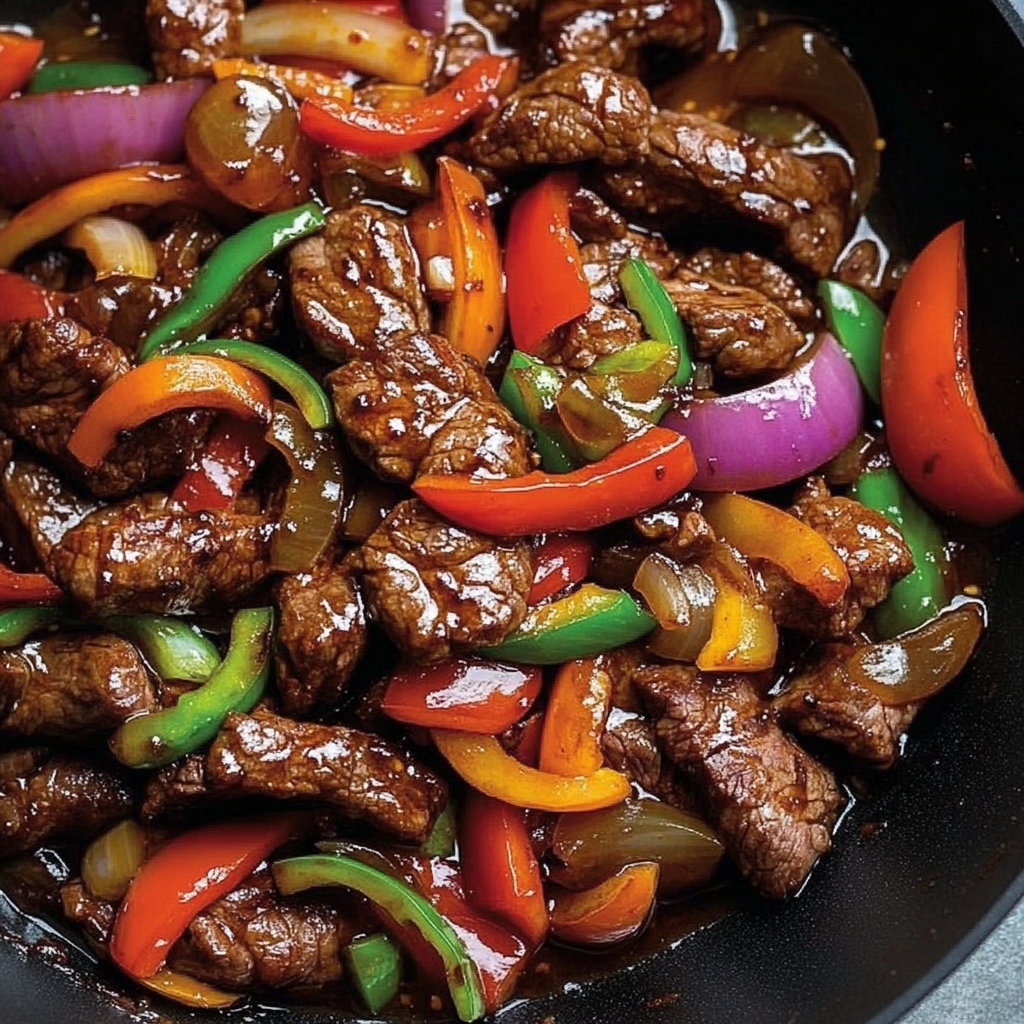 A bowl of Chinese pepper steak.