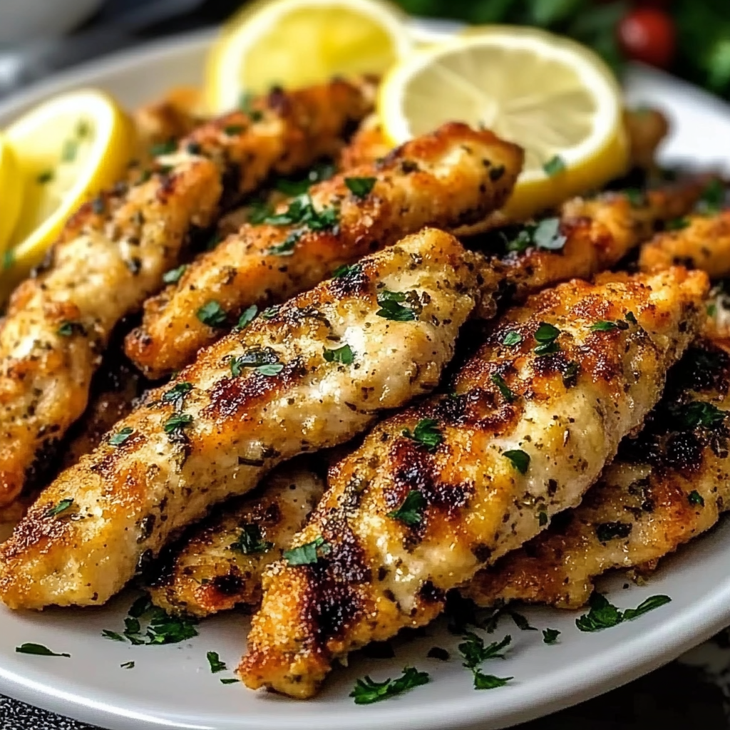 A plate of chicken with lemon wedges on top.