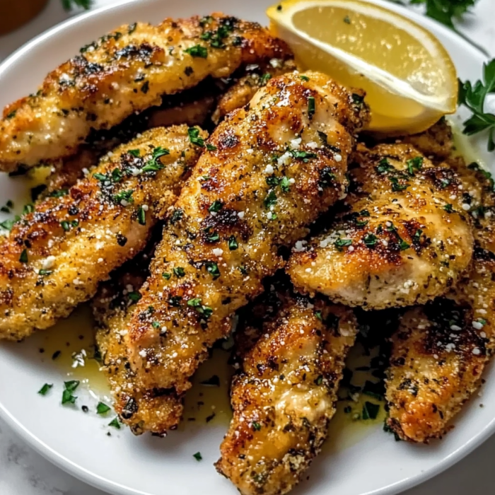 A plate of grilled chicken with lemon wedges on top.